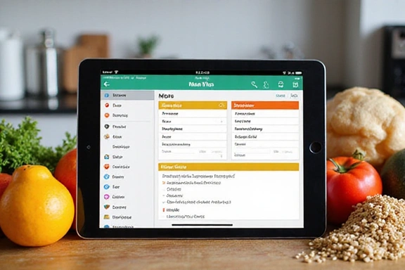 Esempio di piano alimentare personalizzato su tablet